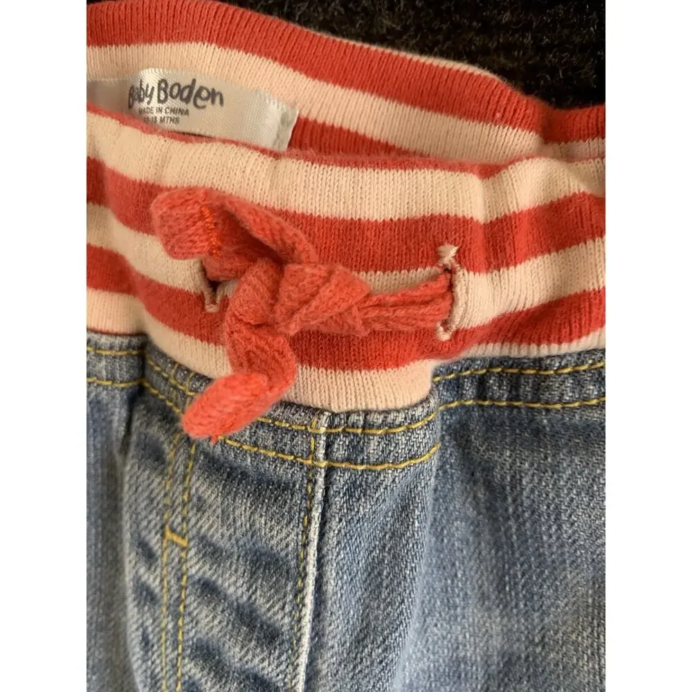 Baby Boden Girl Blue Pink Hearts Patches Jeans 12-18 Month Pull On
